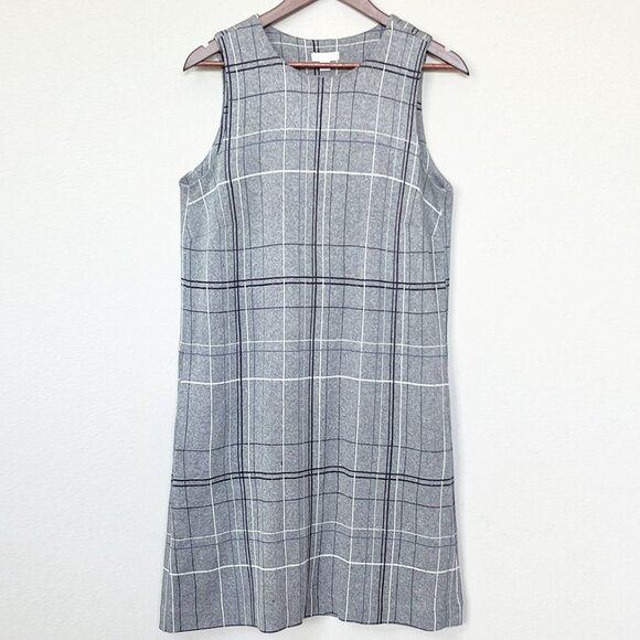 J JILL Ponte Gray Plaid Soft Knit Shift Dress S Side Pockets Preppy Sleeveless - Picture 12 of 13